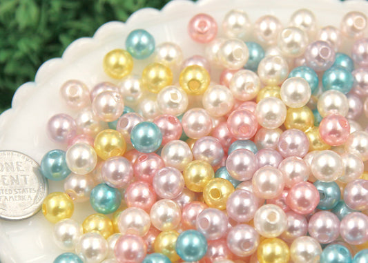 8mm Small Round Pastel Acrylic Pearl Plastic Beads - 200 pc set