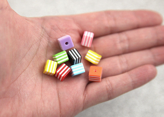 8mm Small Striped Cube Resin Beads - 100 pc set