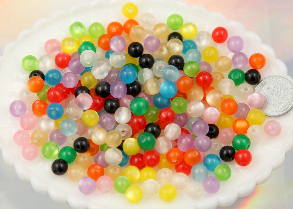 8mm Tiny Moonglow Resin Beads, Mixed Color - 100 pc set