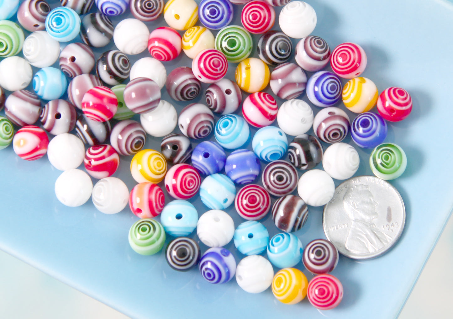 Spiral Beads - 8mm High Quality Glass Swirl Beads Vortex Swirly Round Glass Bead - 40 pcs set