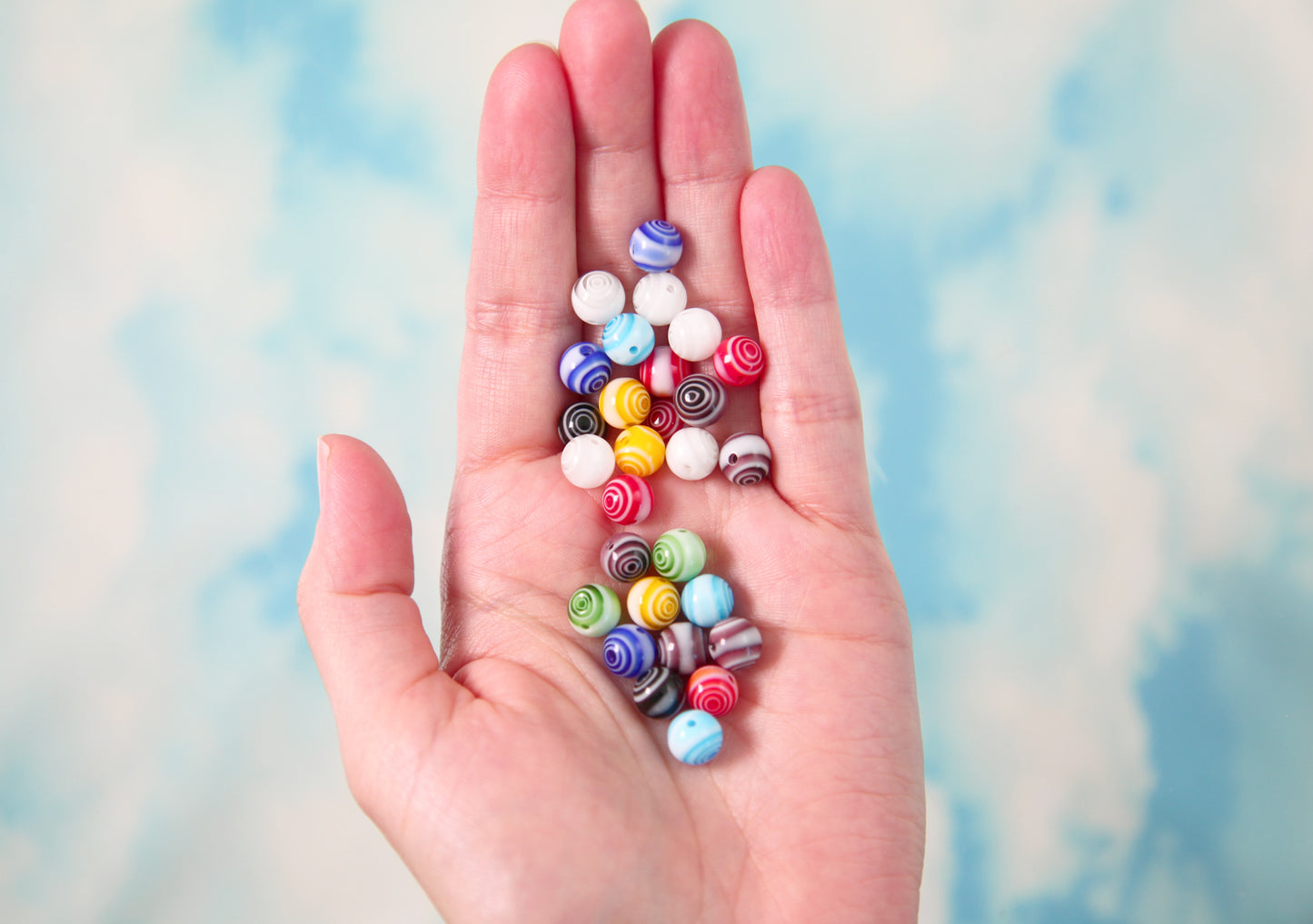 Spiral Beads - 8mm High Quality Glass Swirl Beads Vortex Swirly Round Glass Bead - 40 pcs set