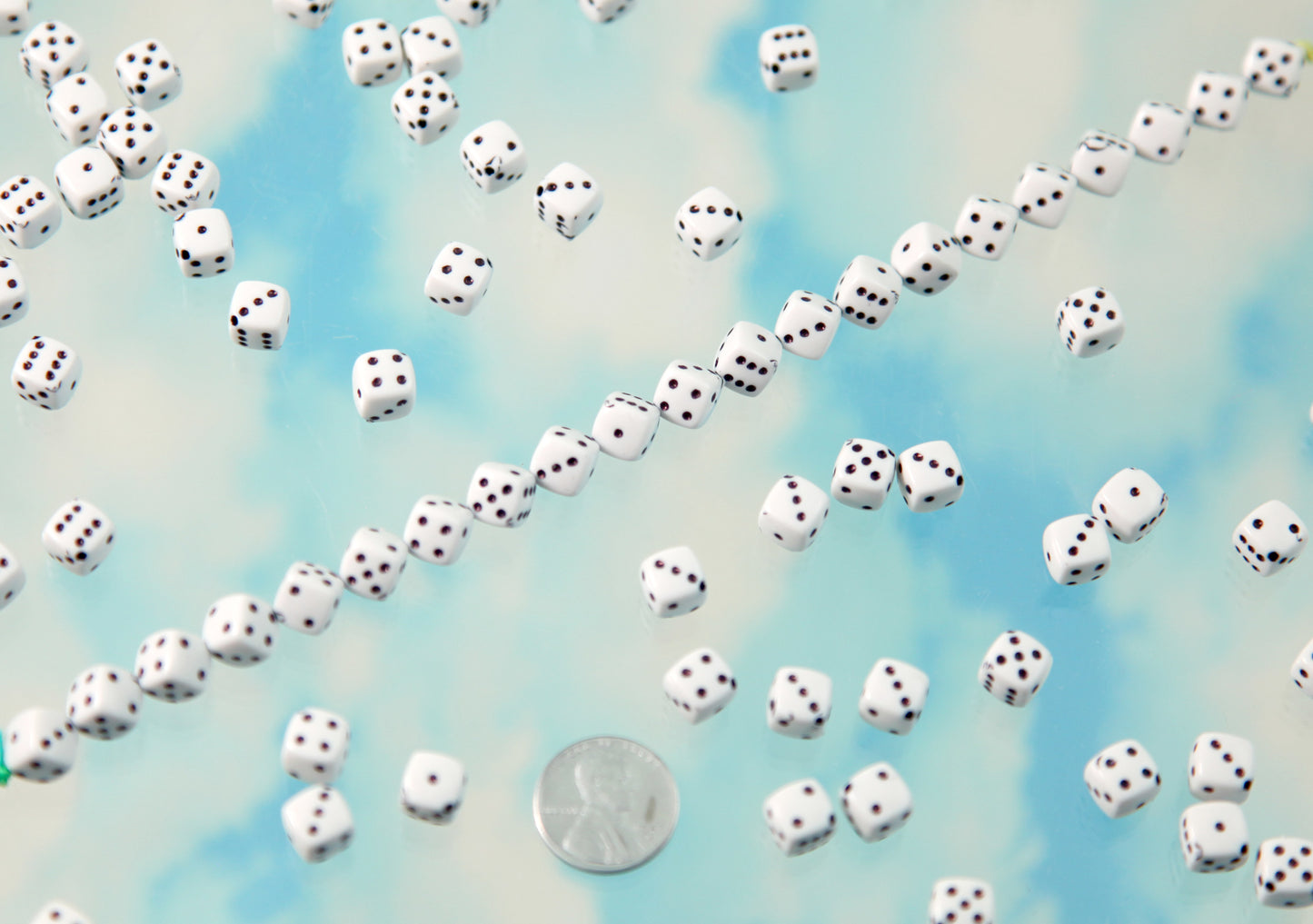Dice Beads - 8mm Dice White & Black Diagonal Hole Acrylic or Resin Beads - 80 pc set