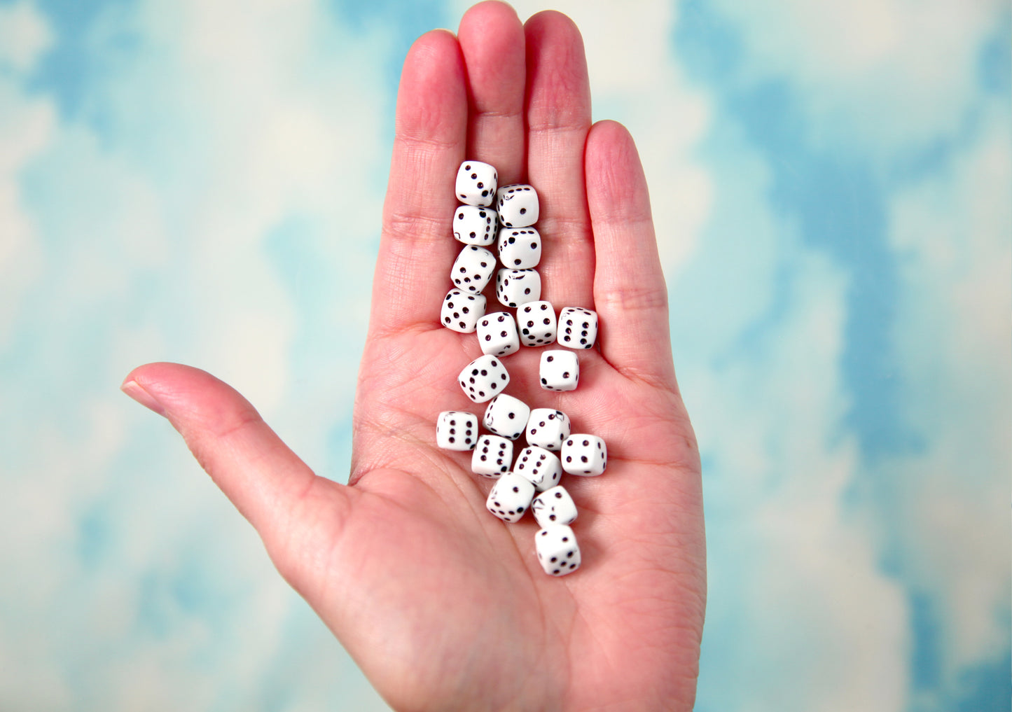 Dice Beads - 8mm Dice White & Black Diagonal Hole Acrylic or Resin Beads - 80 pc set