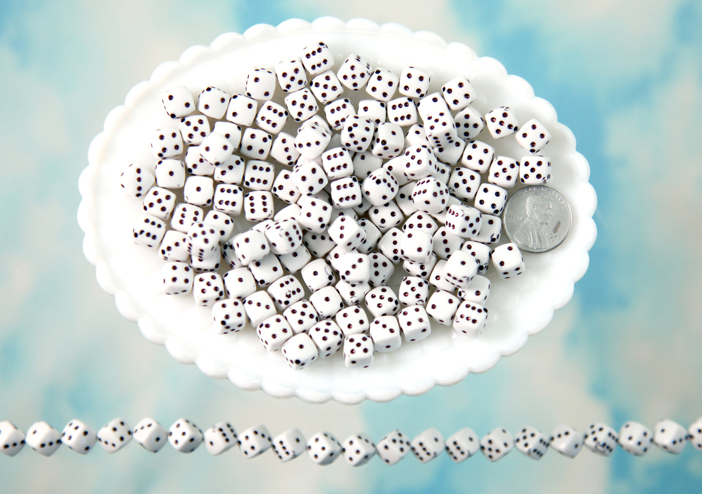 Dice Beads - 8mm Dice White & Black Diagonal Hole Acrylic or Resin Beads - 80 pc set