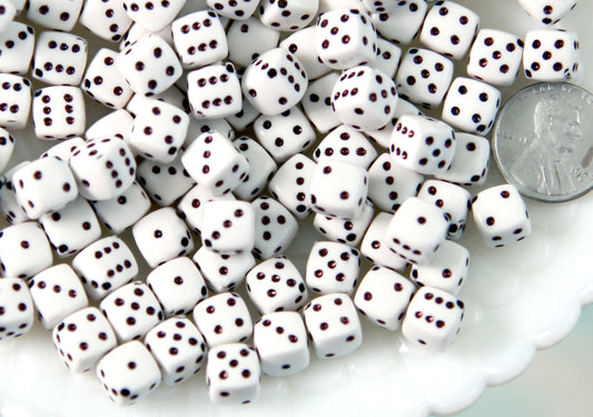 Dice Beads - 8mm Dice White & Black Diagonal Hole Acrylic or Resin Beads - 80 pc set