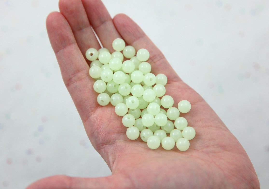 Glow in the Dark Beads - 8mm Small Round Glow-in-the-Dark Plastic or Acrylic Beads - 150 pc set