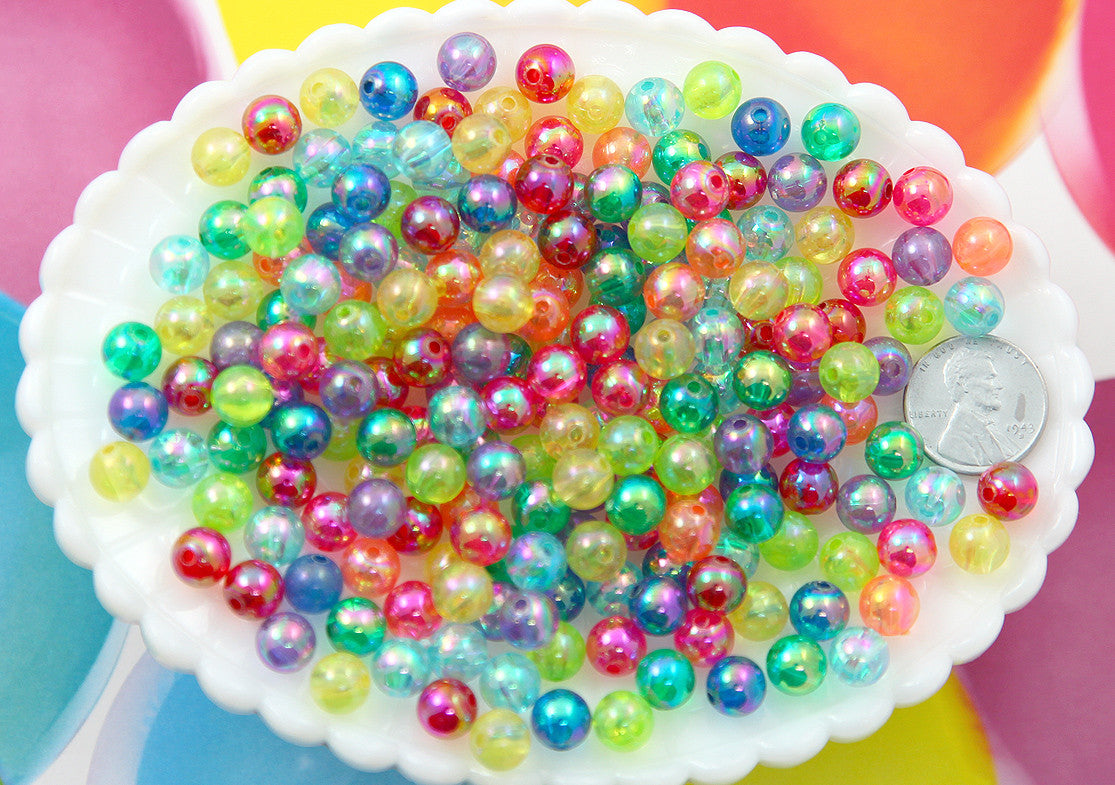 8mm Small AB Bright Mix Translucent Iridescent Acrylic or Resin Beads - 150 pc set