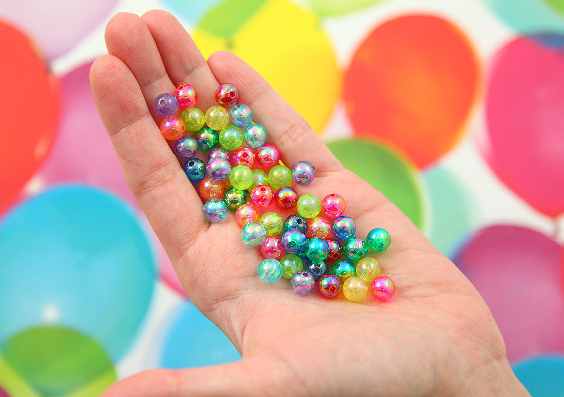 8mm Small AB Bright Mix Translucent Iridescent Acrylic or Resin Beads - 150 pc set