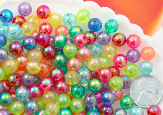 8mm Small AB Bright Mix Translucent Iridescent Acrylic or Resin Beads - 150 pc set