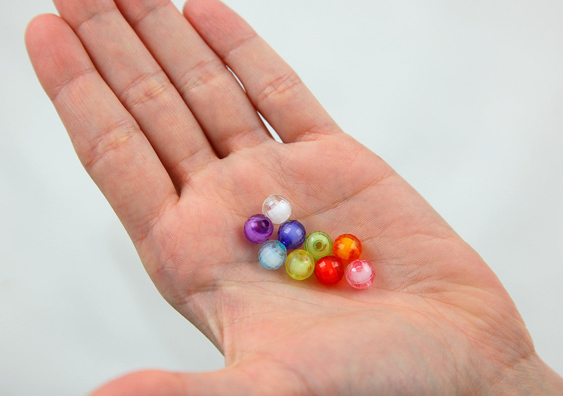 8mm Small Faceted Acrylic Beads - Tiny Colorful Double Inner Bead Round Resin Beads - Mixed Colors - 150 pc set