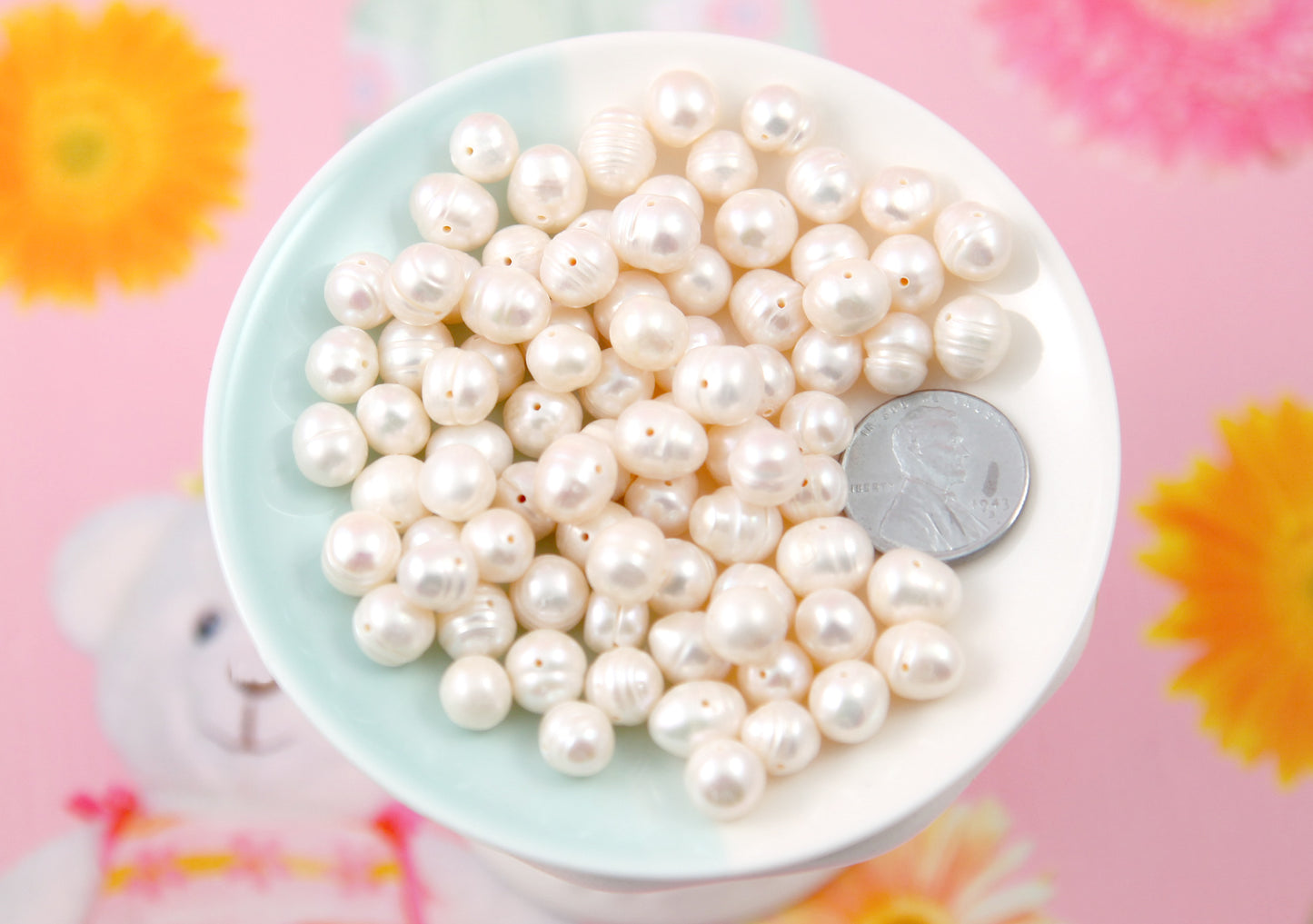 Freshwater Pearl Beads - 8mm Real Cultured Pearl Beads Freshwater Pearls Small Potato Nugget Shape - About 47 pc set