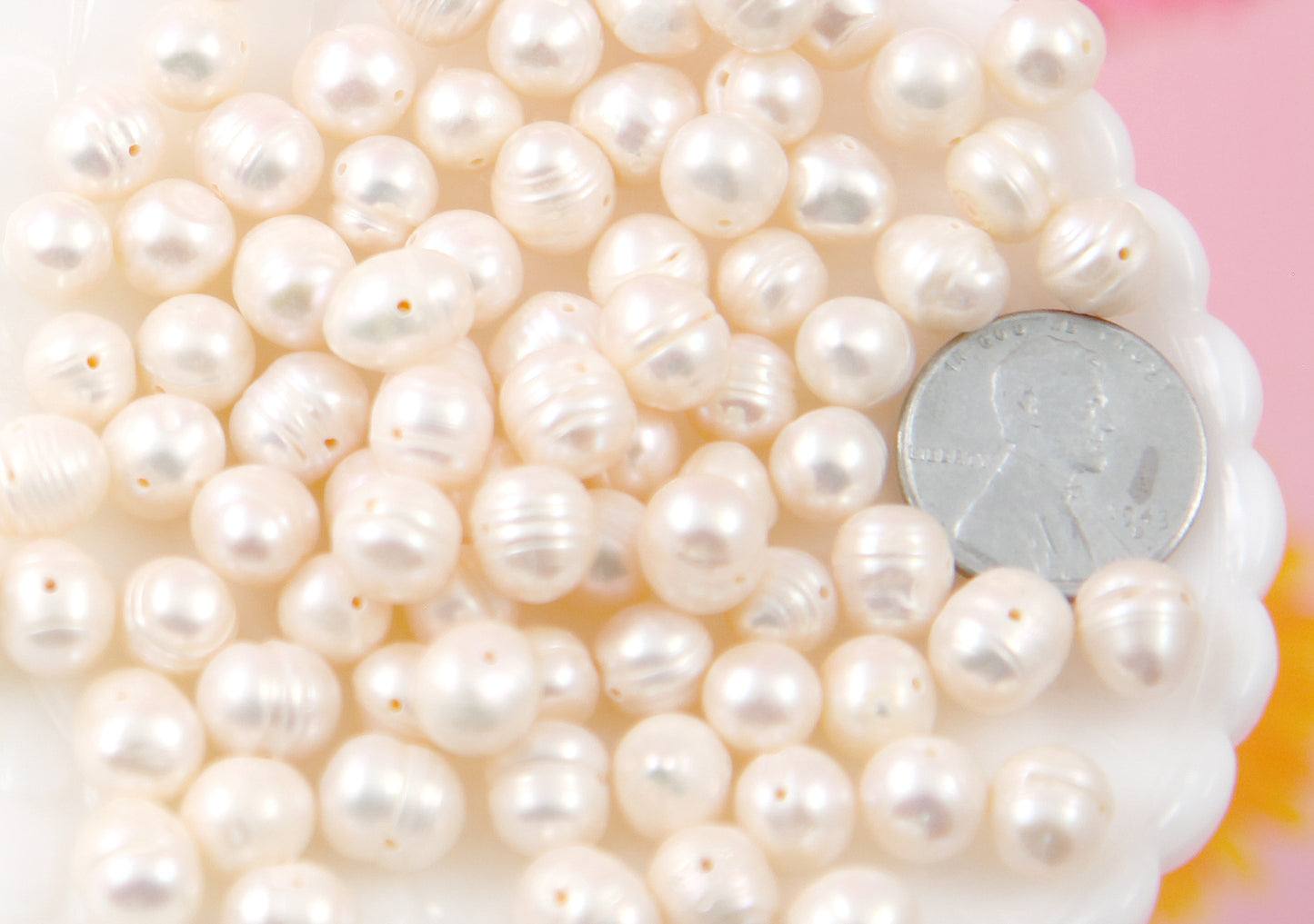 Freshwater Pearl Beads - 8mm Real Cultured Pearl Beads Freshwater Pearls Small Potato Nugget Shape - About 47 pc set