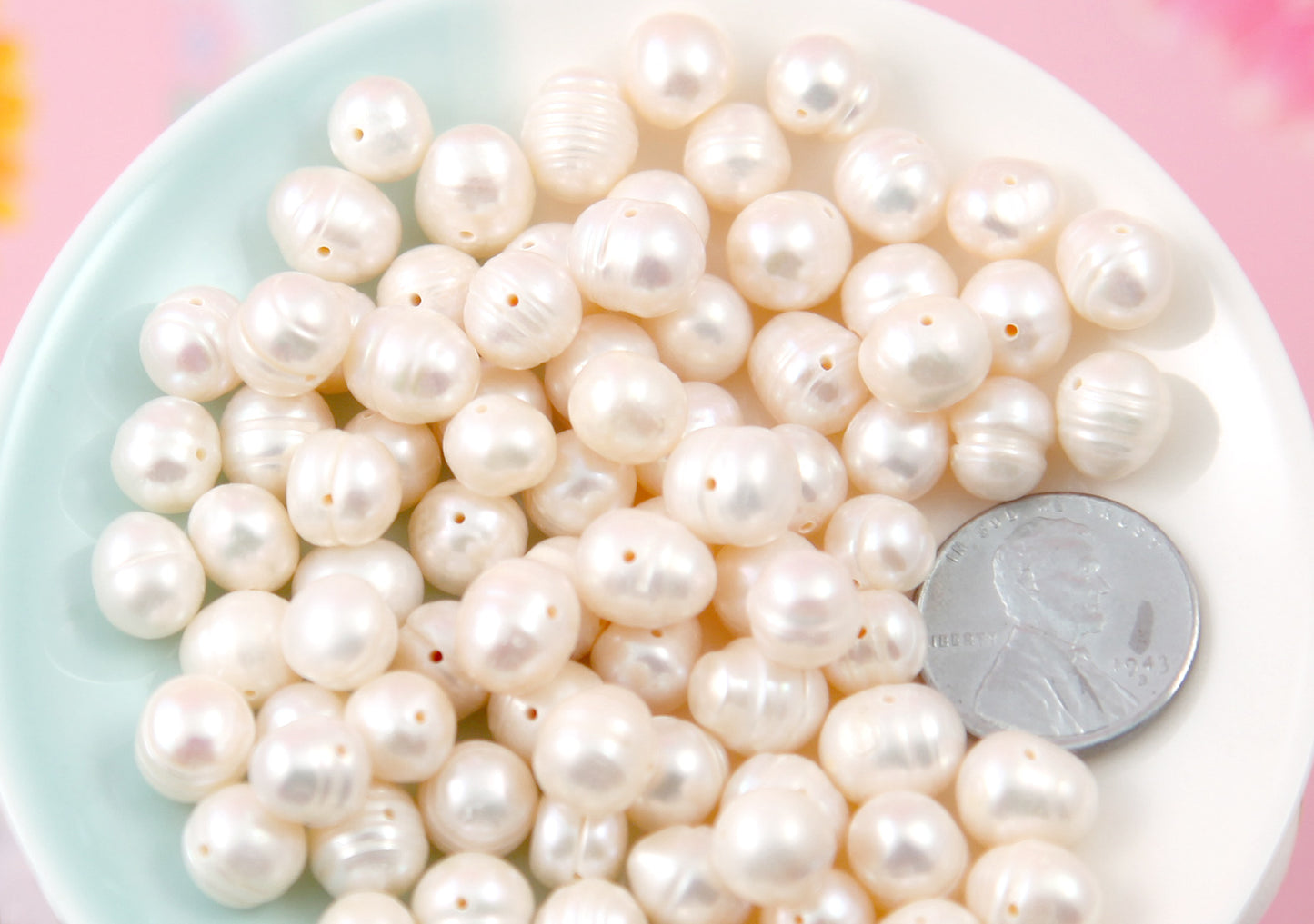 Freshwater Pearl Beads - 8mm Real Cultured Pearl Beads Freshwater Pearls Small Potato Nugget Shape - About 47 pc set