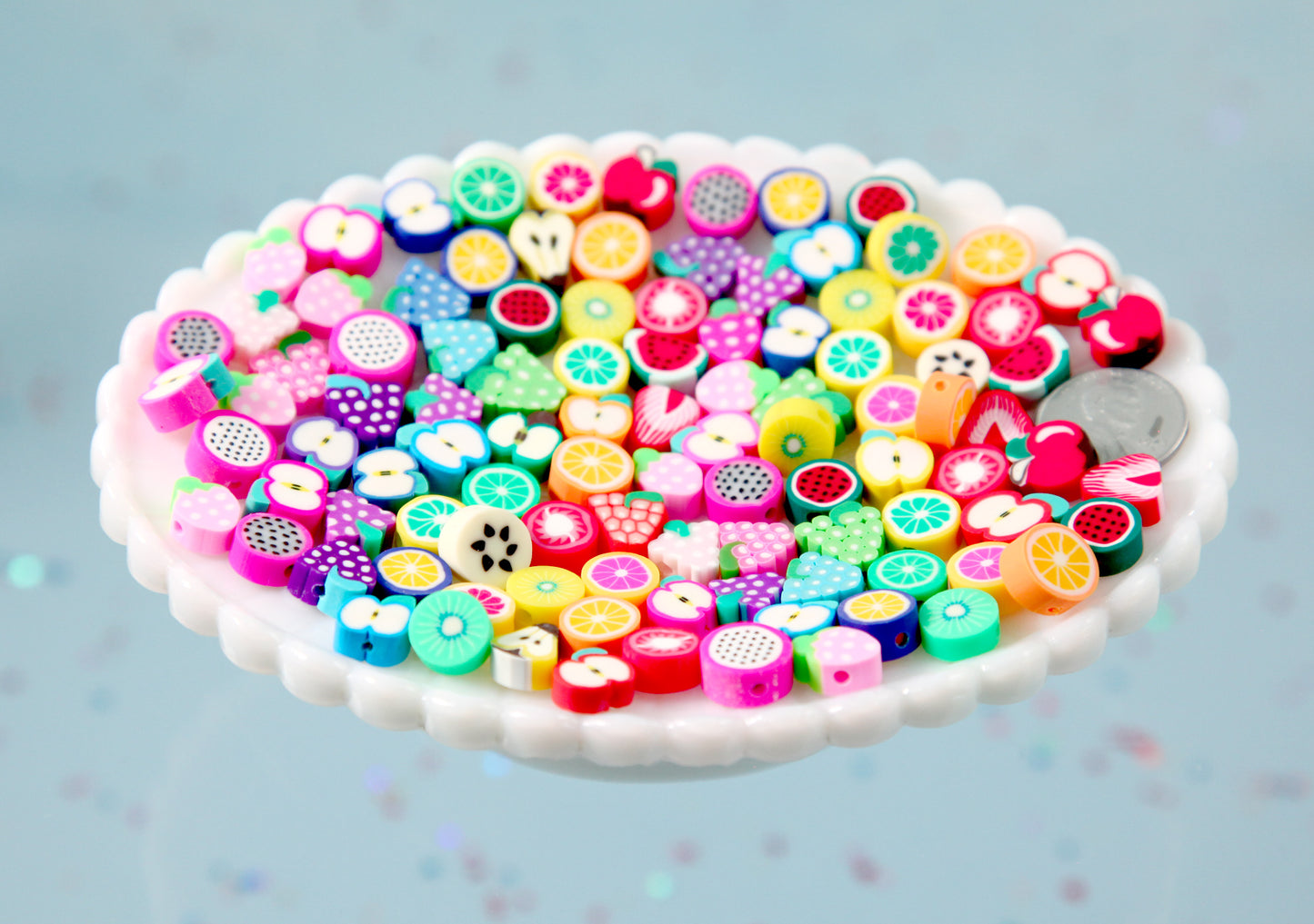 Fimo Fruit Beads - 10mm Mixed Fruit Fimo or Polymer Clay Beads - 50 pc set