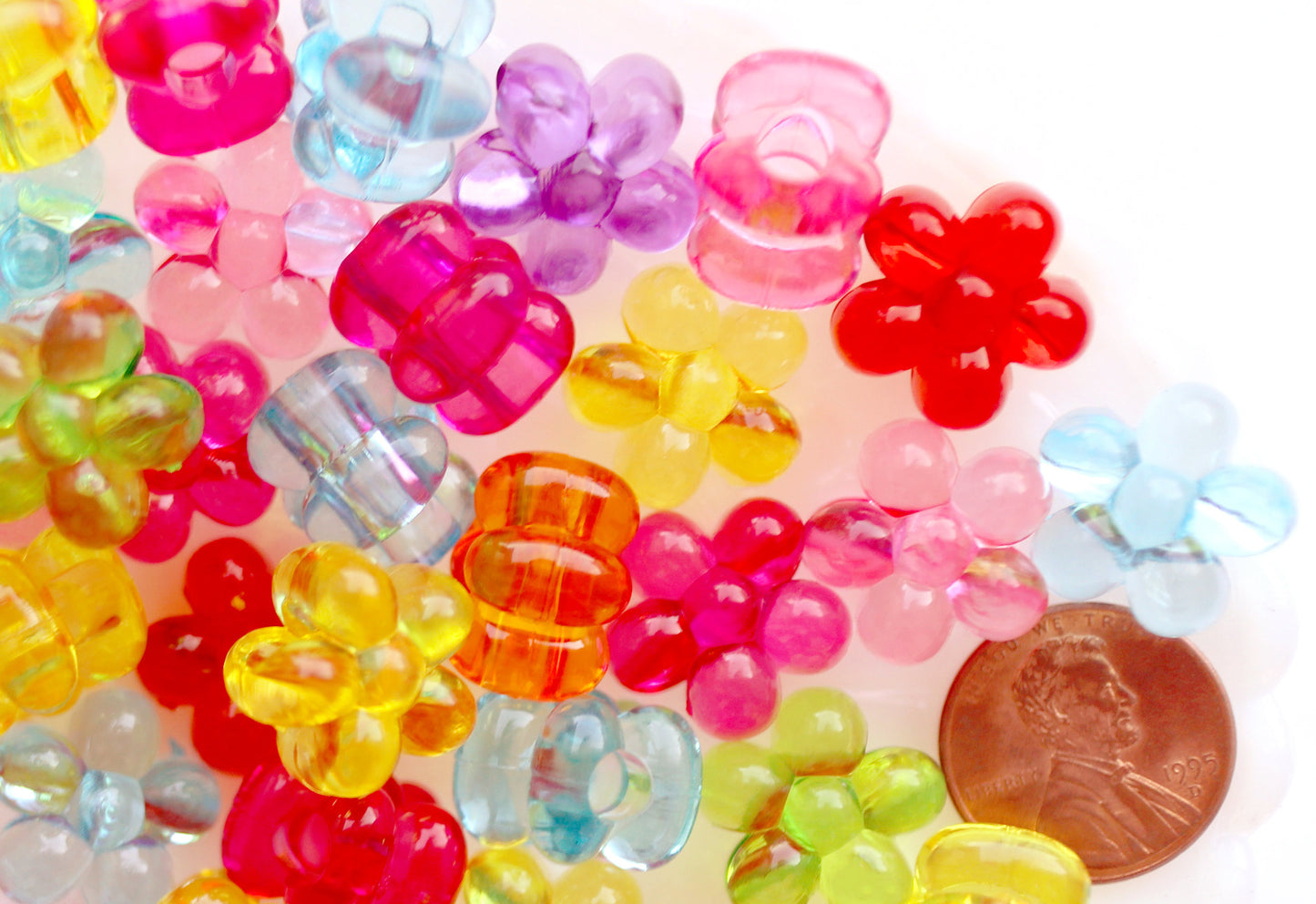 Flower Beads - 16mm Chunky Transparent Flower Large Hole Beads Plastic Acrylic or Resin Beads – 30 pc set