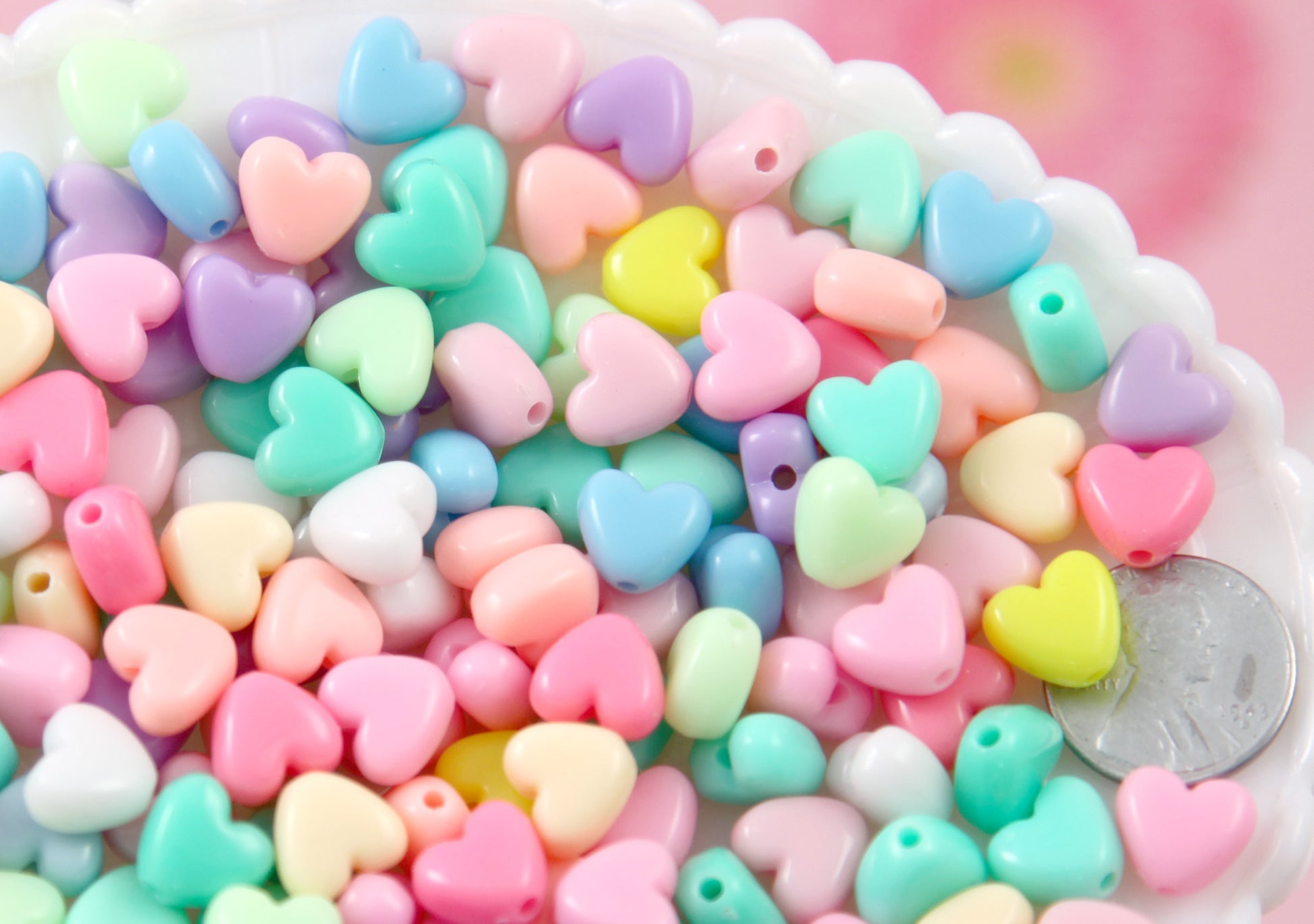 Pastel Heart Beads - 9mm Candy Hearts Pastel Heart Bead Resin or