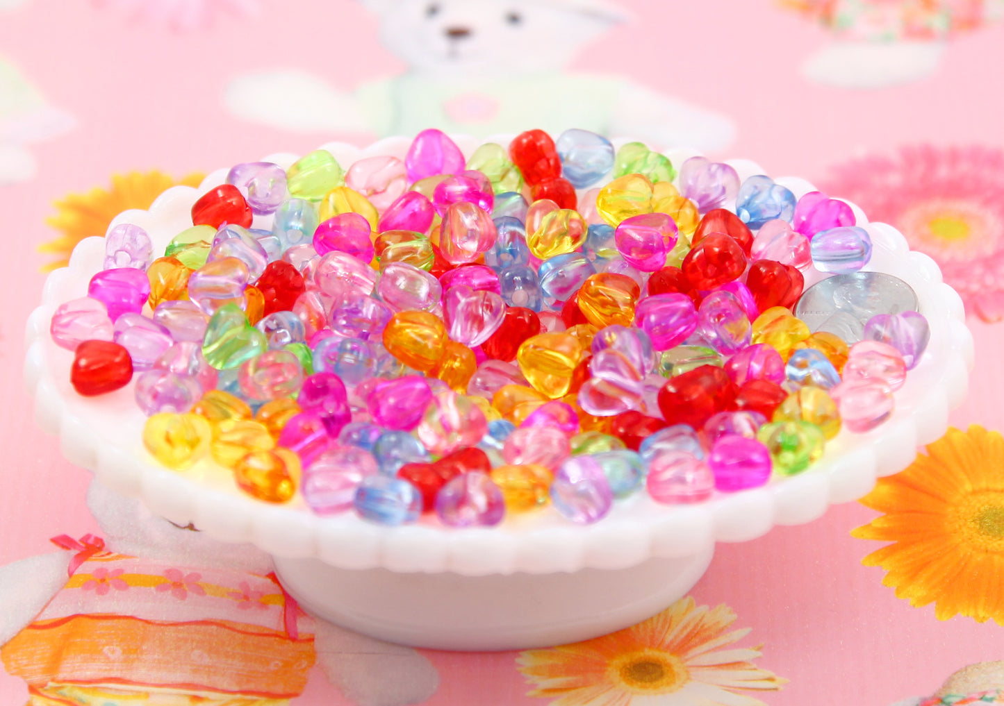 Heart Beads - 8mm Tiny Translucent Heart Beads Resin or Acrylic Beads, mixed color, small size beads - 150 pc set