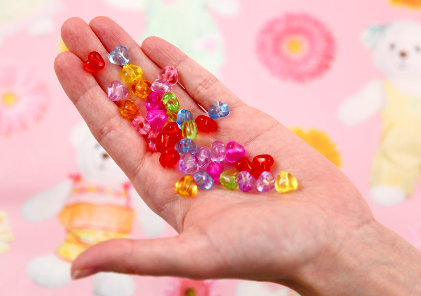 Heart Beads - 8mm Tiny Translucent Heart Beads Resin or Acrylic Beads, mixed color, small size beads - 150 pc set