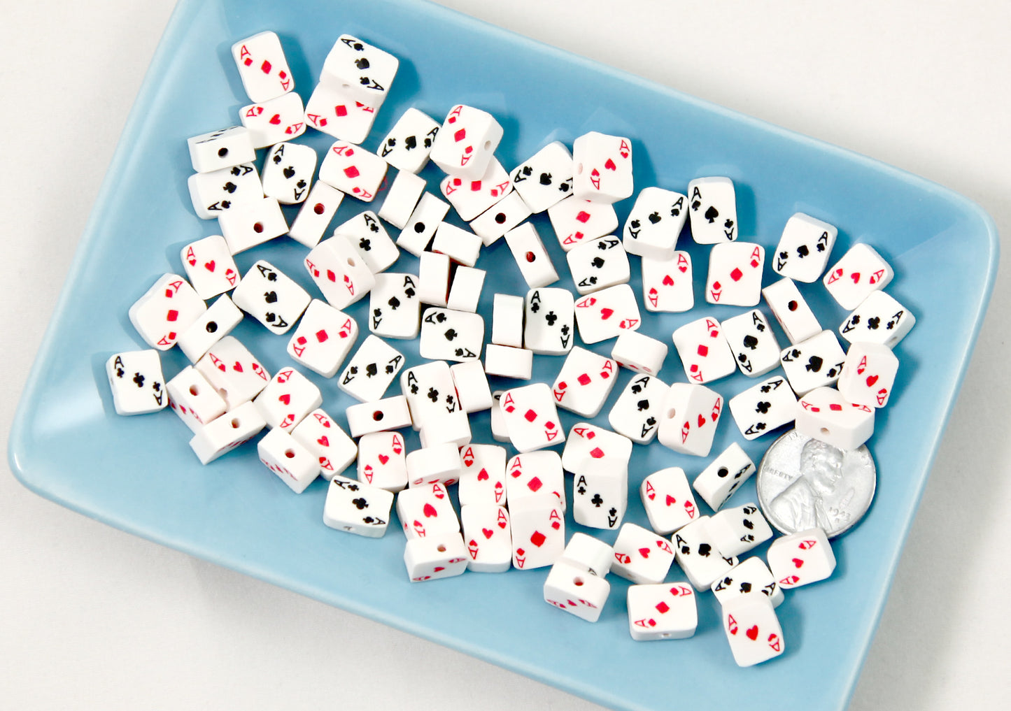 Playing Card Beads - 9mm Ace Card Suit Shape Poker Bead Fimo or Polymer Clay Beads - 50 pc set