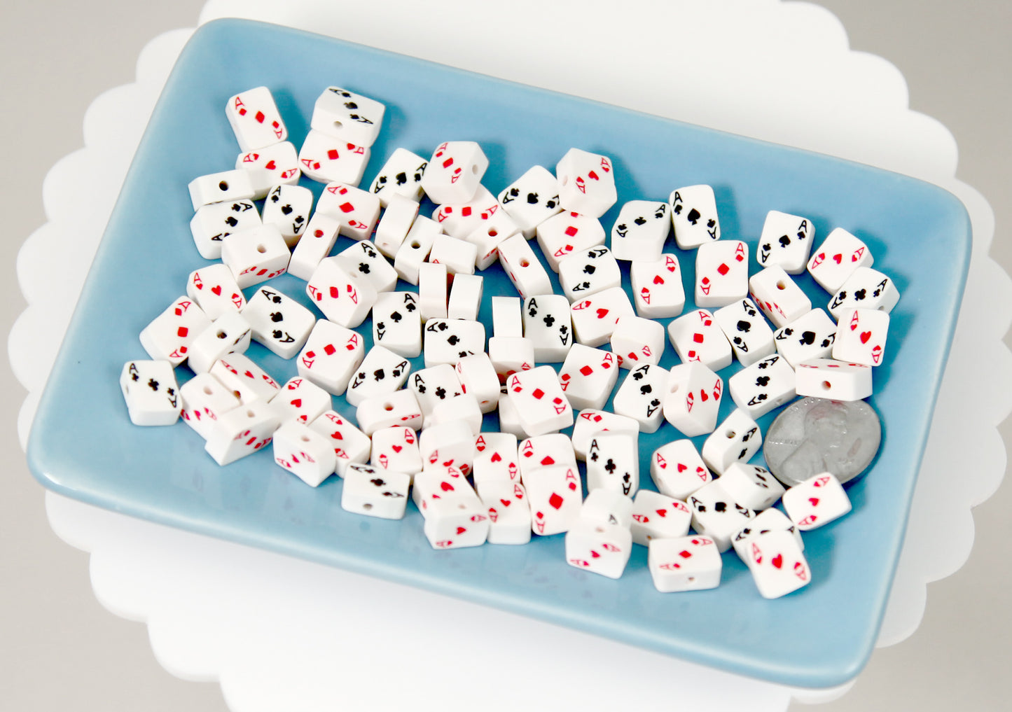 Playing Card Beads - 9mm Ace Card Suit Shape Poker Bead Fimo or Polymer Clay Beads - 50 pc set