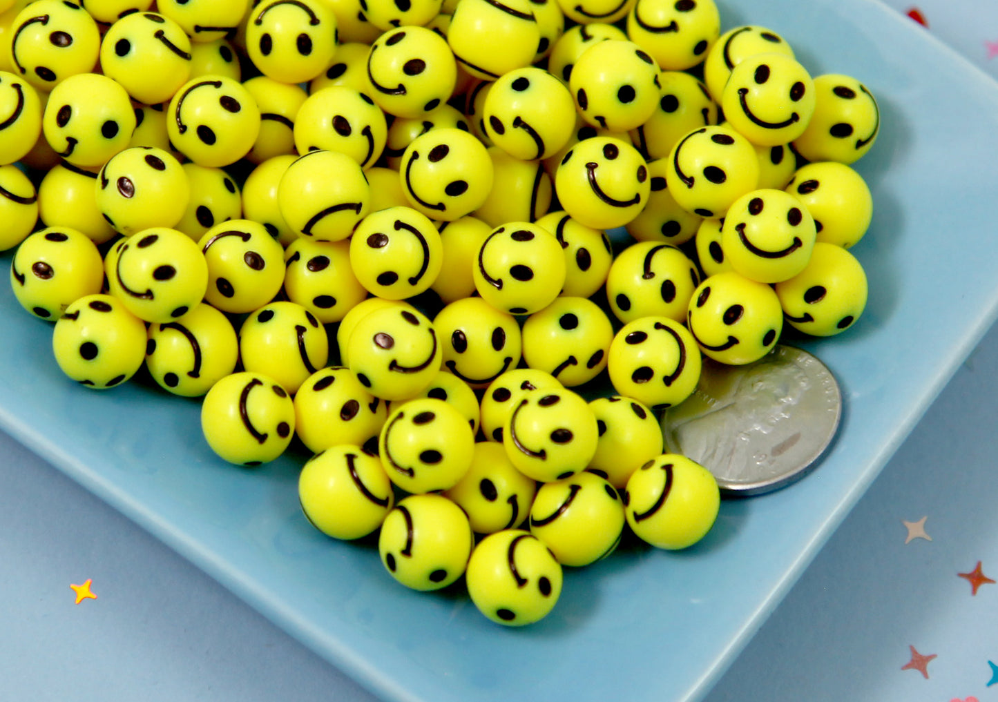 Happy Face Beads - 9mm Round Smile Shape Happy Face Beads Acrylic or Resin Beads - 100 pc set