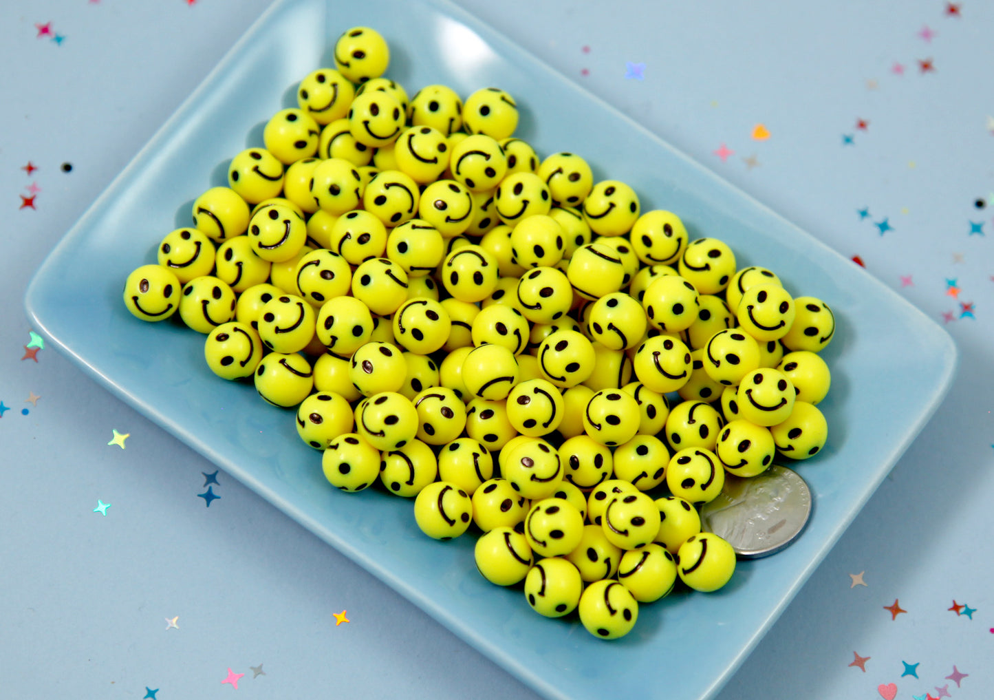 Happy Face Beads - 9mm Round Smile Shape Happy Face Beads Acrylic or Resin Beads - 100 pc set