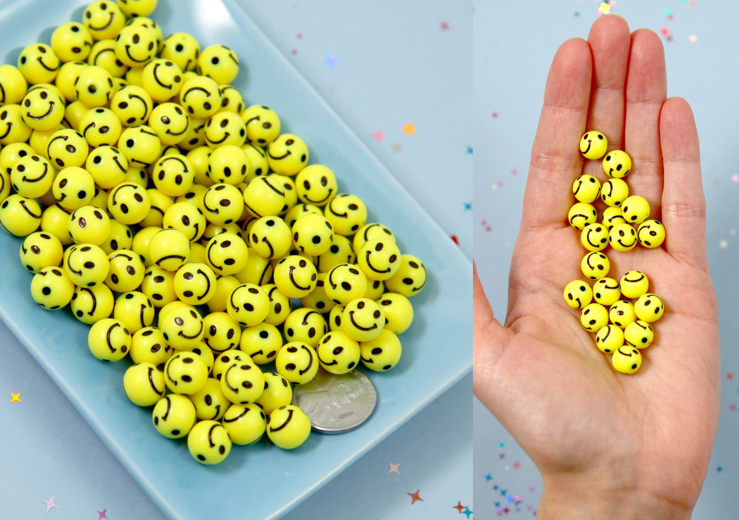 Happy Face Beads - 9mm Round Smile Shape Happy Face Beads Acrylic or Resin Beads - 100 pc set