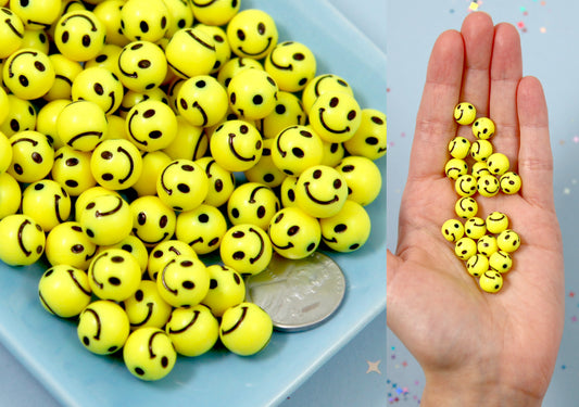 Happy Face Beads - 9mm Round Smile Shape Happy Face Beads Acrylic or Resin Beads - 100 pc set