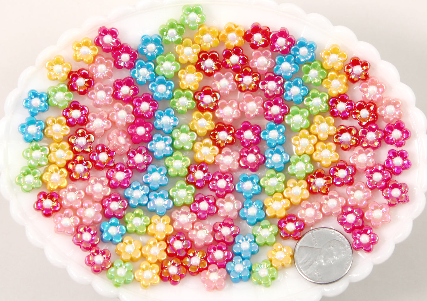 Flower Beads - 9mm Tiny Amazing AB Acrylic Flower Beads - Little Resin Flower Beads - 50 pc set