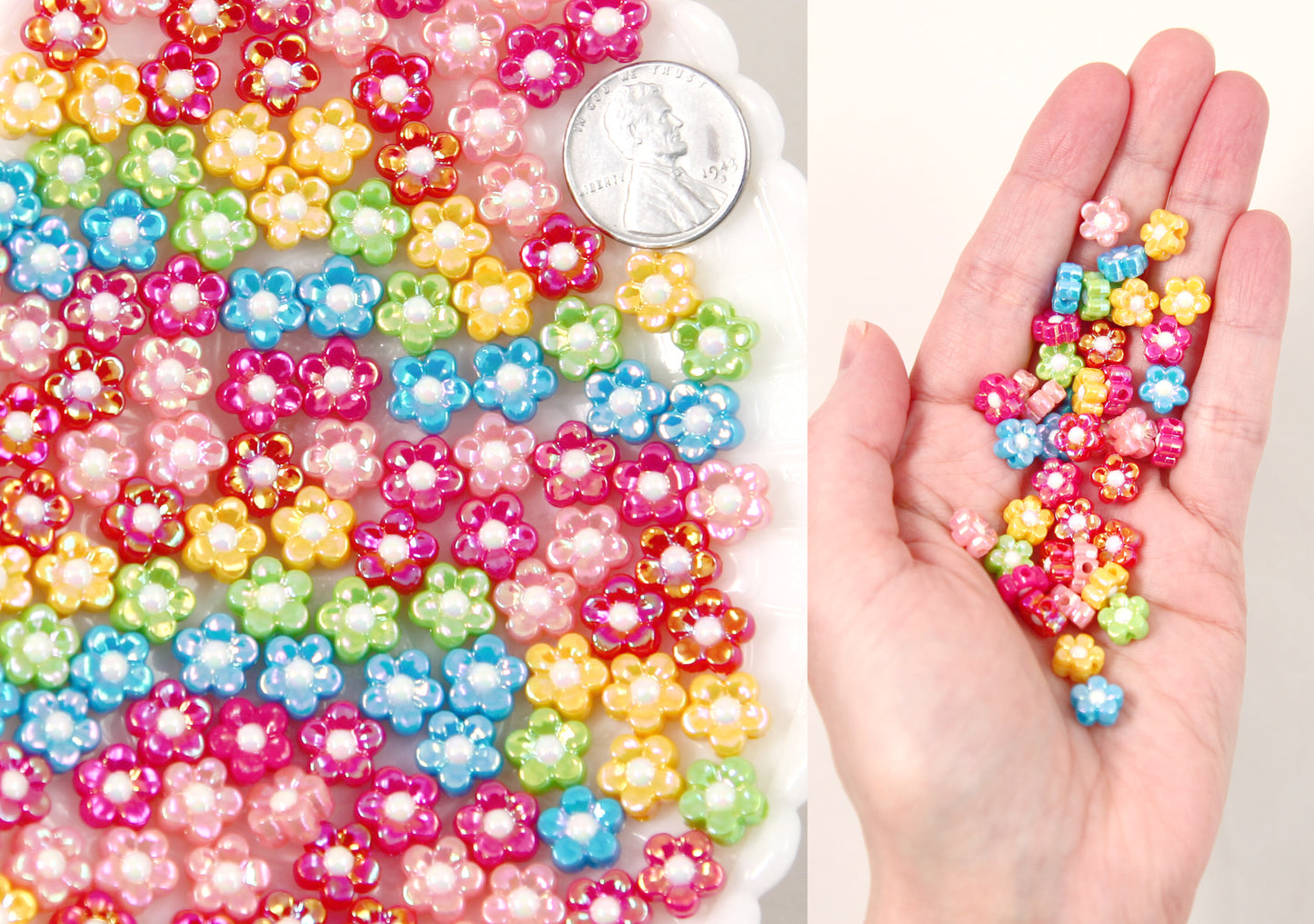 Flower Beads - 9mm Tiny Amazing AB Acrylic Flower Beads - Little Resin Flower Beads - 50 pc set