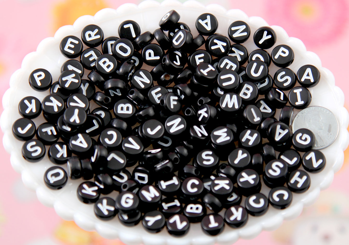 Big Letter Beads - 10mm Large Round Black Alphabet Acrylic or Resin Beads - 170 pc set