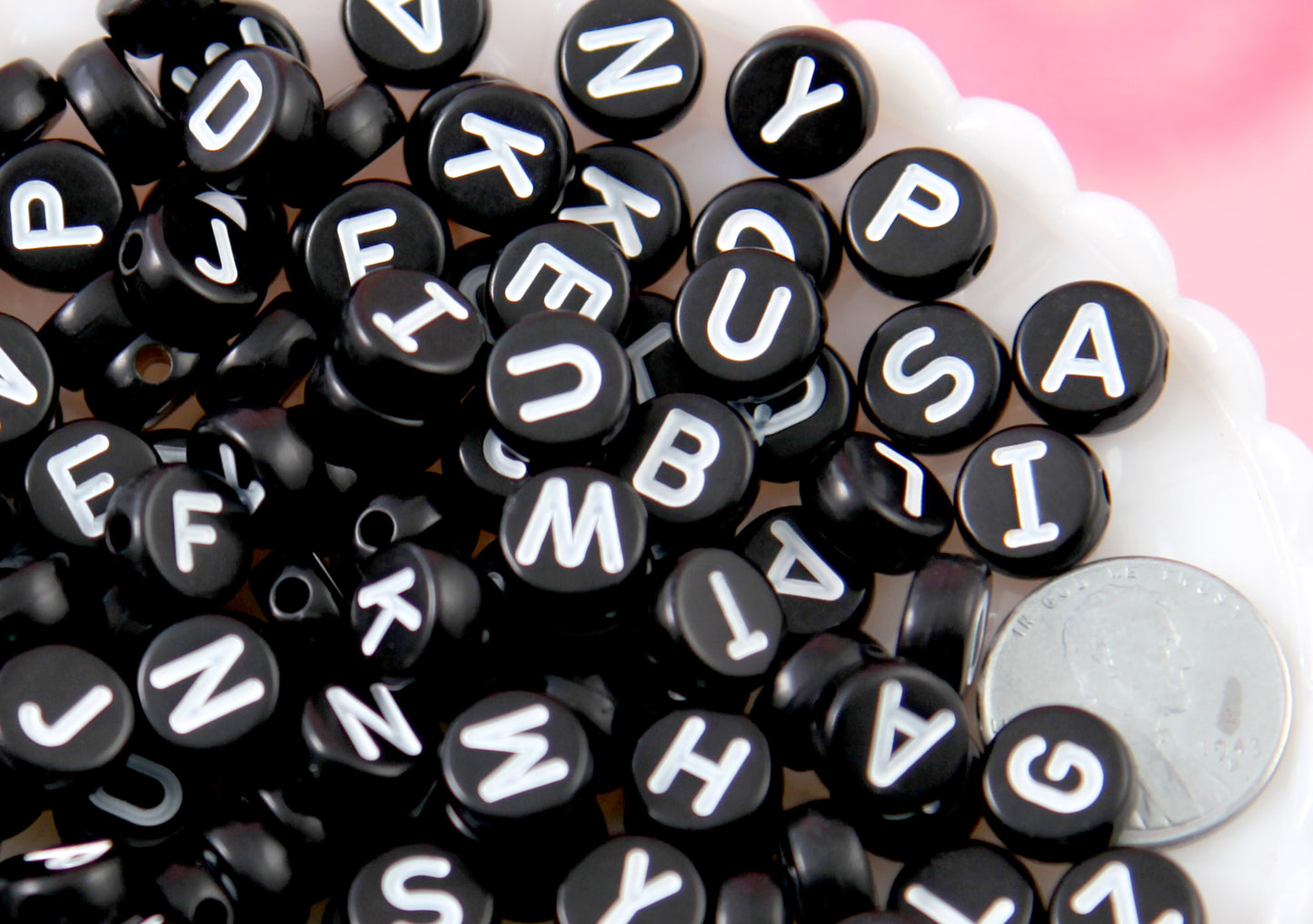 Big Letter Beads - 10mm Large Round Black Alphabet Acrylic or Resin Beads - 170 pc set