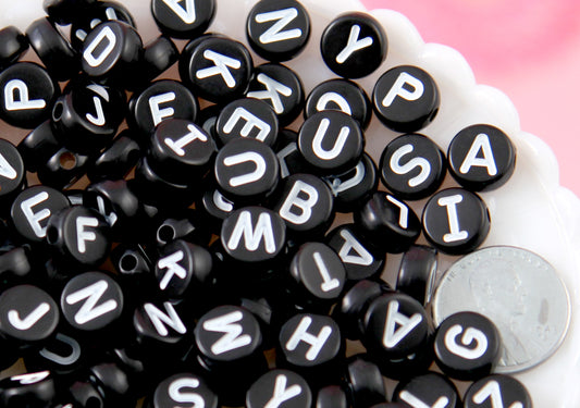 Big Letter Beads - 10mm Large Round Black Alphabet Acrylic or Resin Beads - 170 pc set