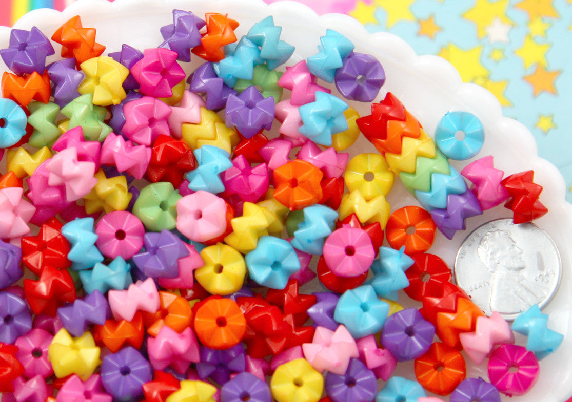 Zigzag Beads - 9mm Small Zigzag Stacking Beads Bright Rainbow Colors Acrylic or Resin Beads - 200 pc set