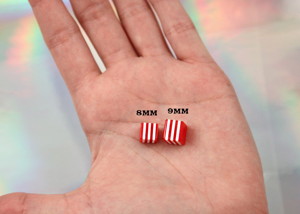 9mm Small Striped Cube Resin Beads, mixed color - 80 pc set