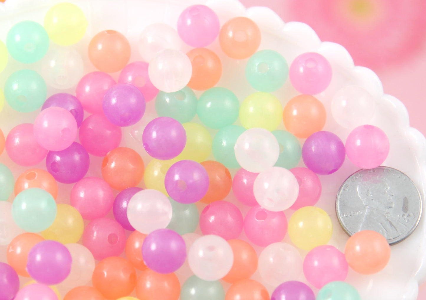 Glow in the Dark Beads - 9mm Pastel Round Glow-in-the-Dark Plastic or Acrylic Beads - 100 pc set