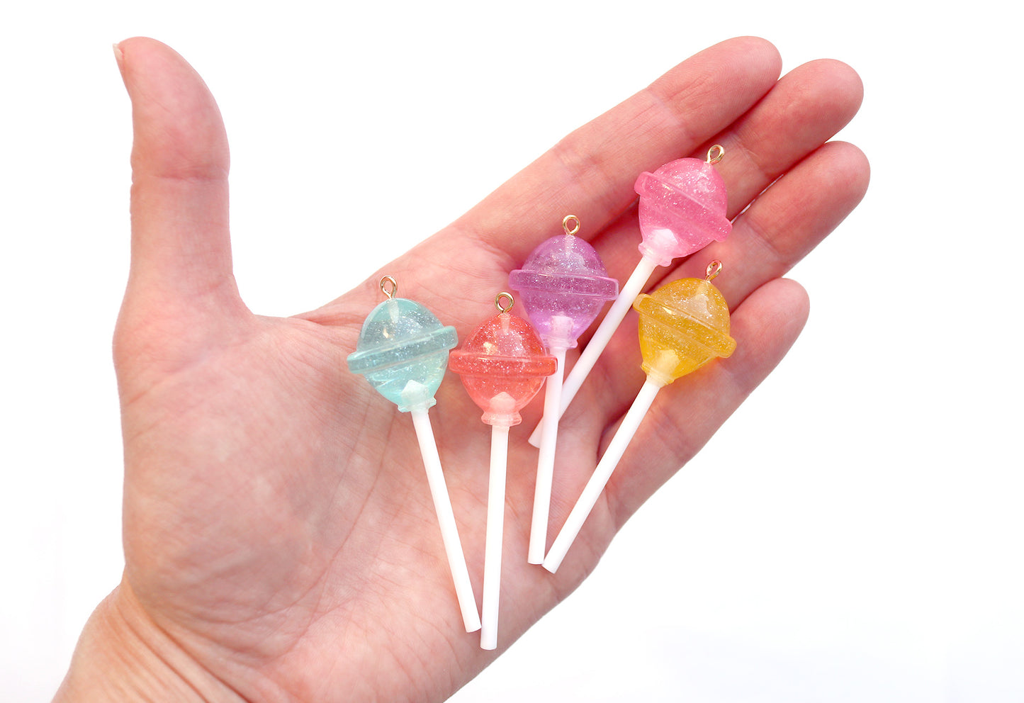 Lollipop Charms - 21mm Translucent Shimmer Pastel Little Lollipop Plastic Pendants or Resin Charms - 10 pc set