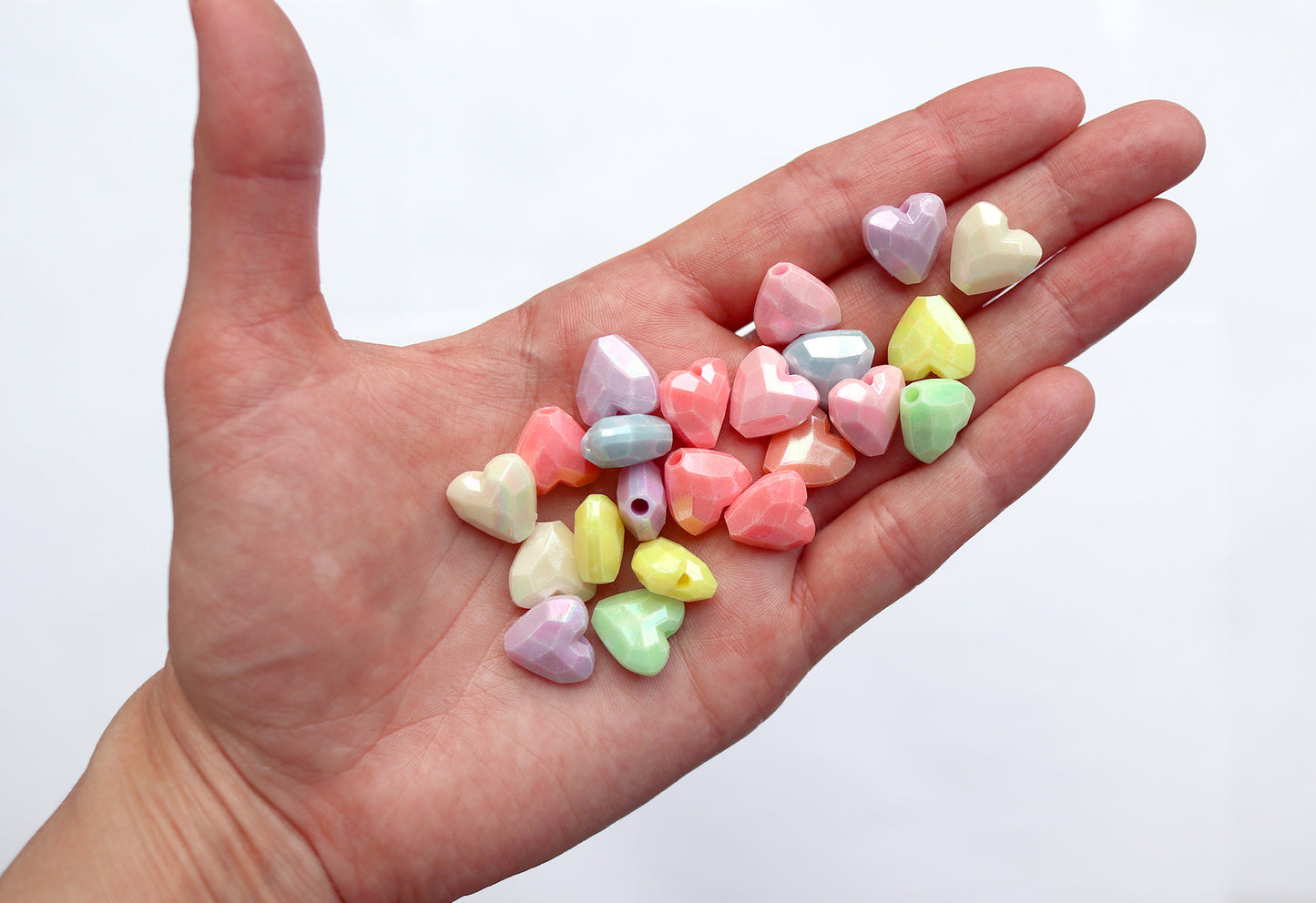 Pastel Heart Beads - 13mm Faceted Pastel Heart Beautiful Bright Hearts Acrylic or Resin Beads - 100 pcs set