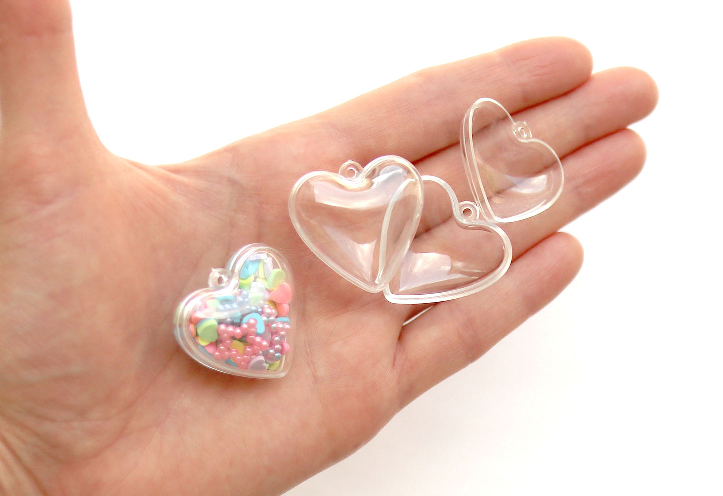 Mini Fillable Shaker Heart Charm - 30mm Tiny Clear Plastic Openable Blank Shaker Heart Charm or Pendant, Fillable Hollow Blanks - 10 pc set