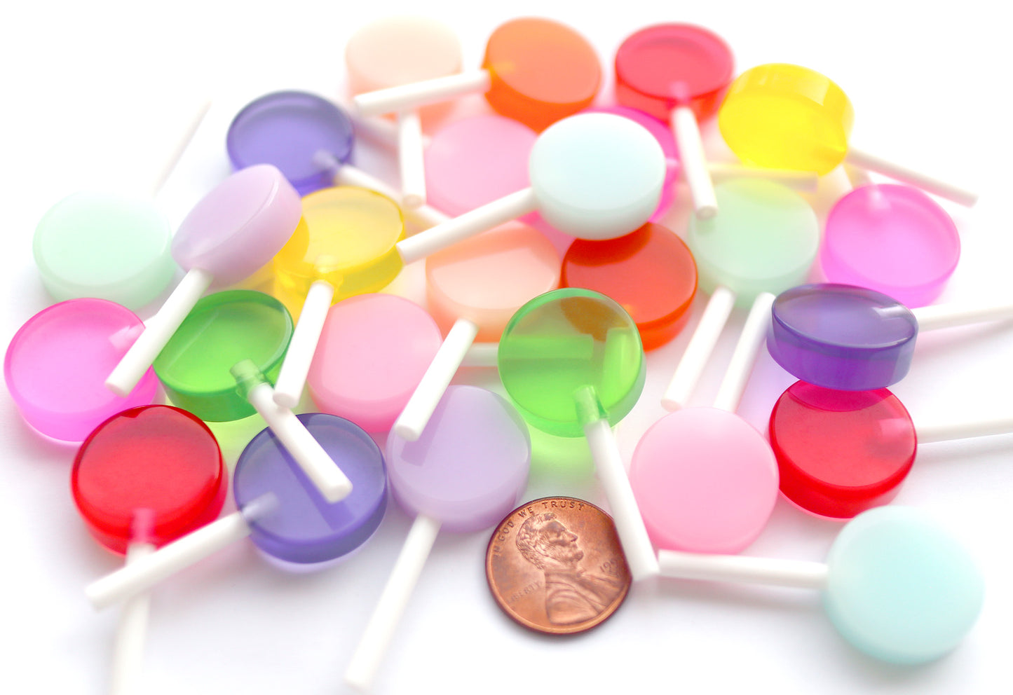 Fake Lollipops - 19mm Fake Lollipop Flat Back Resin Cabochons - 11 pc set