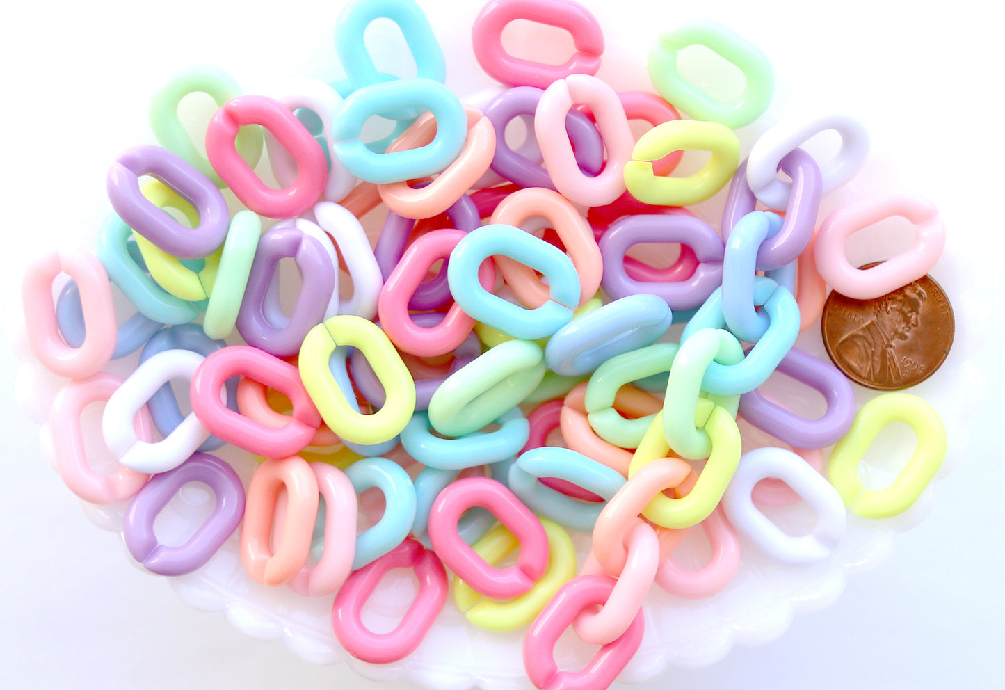 Plastic Chain Links - 20mm Beautiful Bright Pastel Color Plastic or Acrylic Chain Links - Mixed Colors - 100 pc set