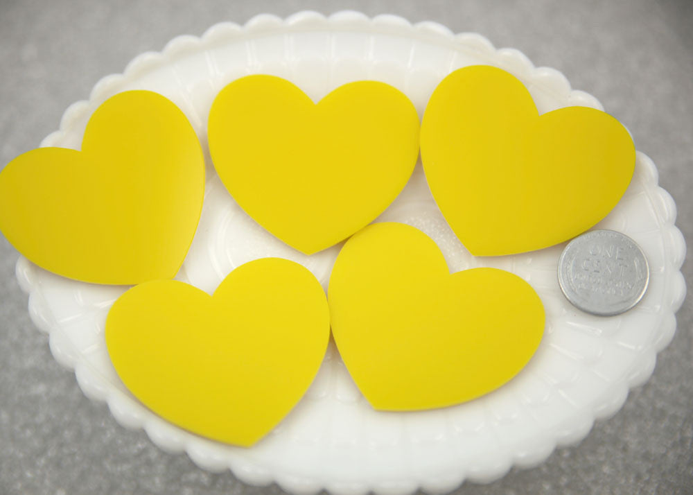 45mm Yellow Solid Color Heart Cabochons - 4 pc set
