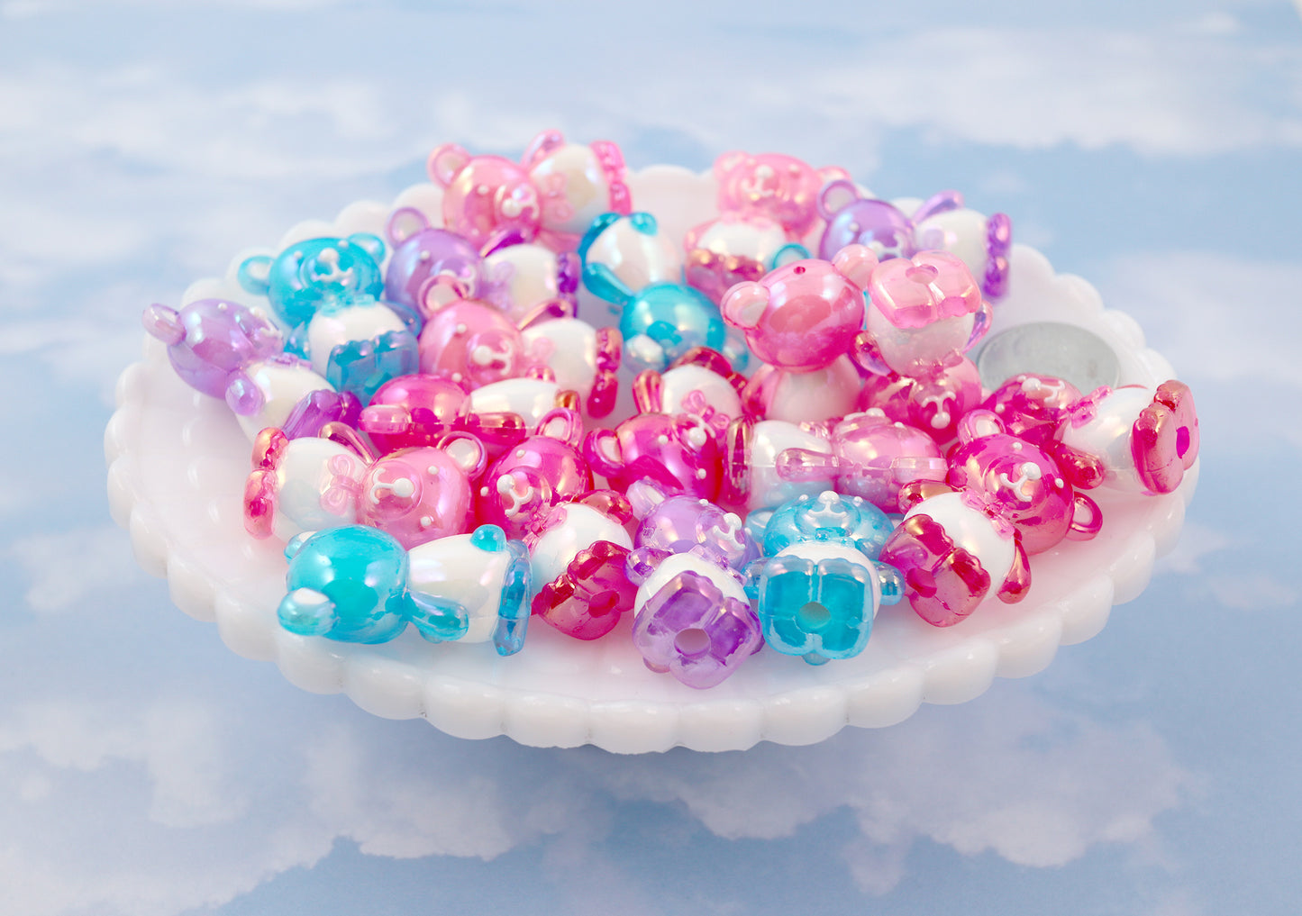 Cute Beads - 28mm Cute AB Teddy Bear Bead Chunky Acrylic or Plastic Beads - 8 pc set