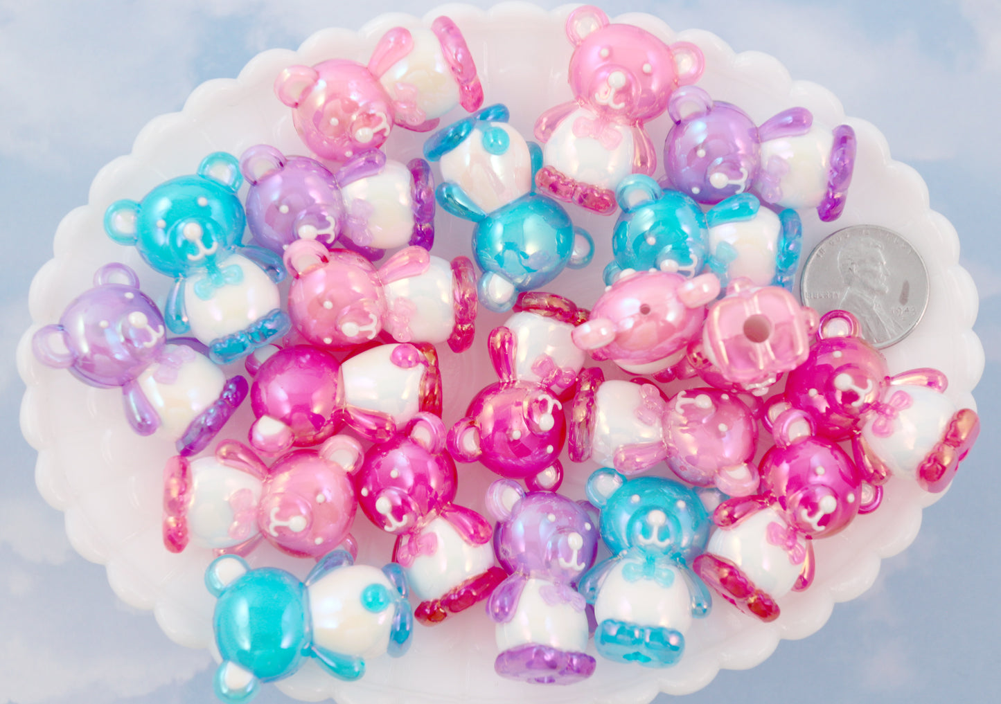 Cute Beads - 28mm Cute AB Teddy Bear Bead Chunky Acrylic or Plastic Beads - 8 pc set