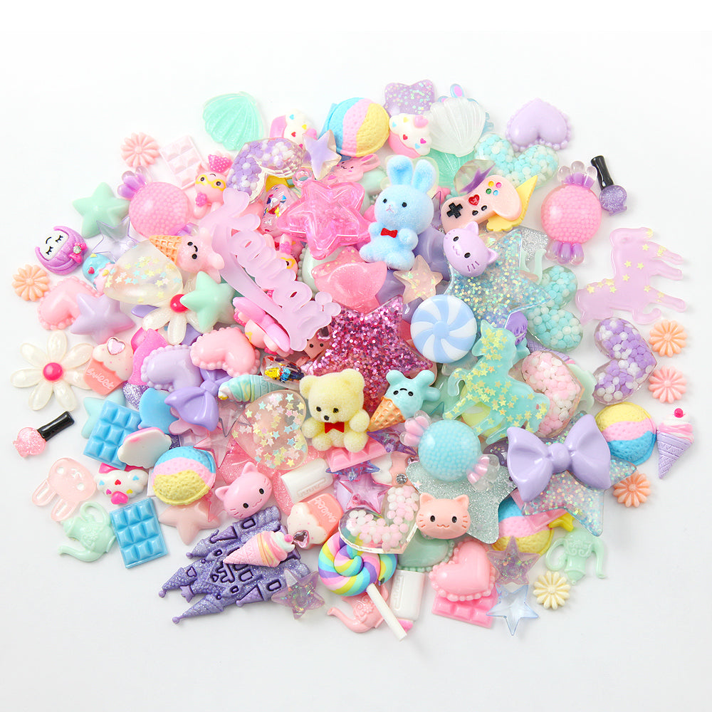 US Seller - 100+ pcs Pastel Charms and Flatbacks Grab Bag - Cute Resin Cabochons for crafts!