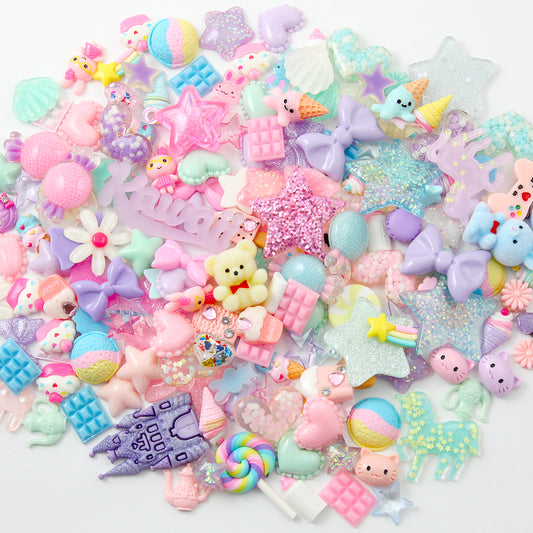 US Seller - 100+ pcs Pastel Charms and Flatbacks Grab Bag - Cute Resin Cabochons for crafts!