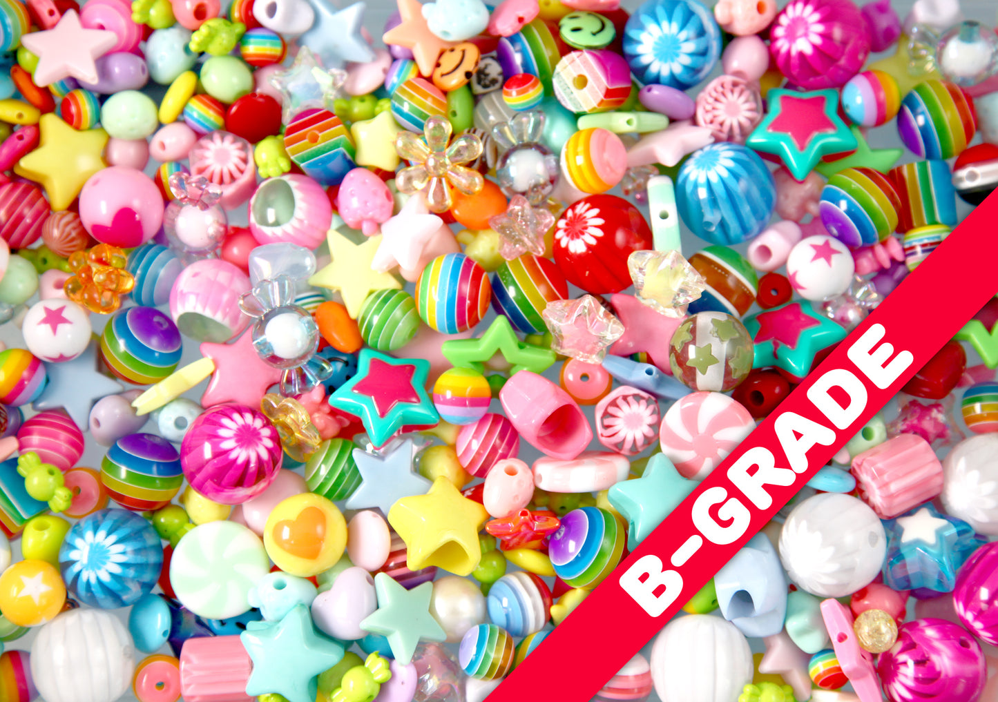 B-Grade Chunky Resin and Acrylic Gumball and Striped Bead Mix - 100 pcs