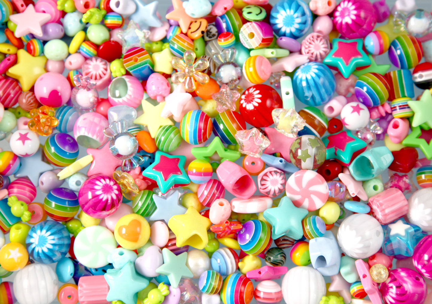 B-Grade Chunky Resin and Acrylic Gumball and Striped Bead Mix - 100 pcs