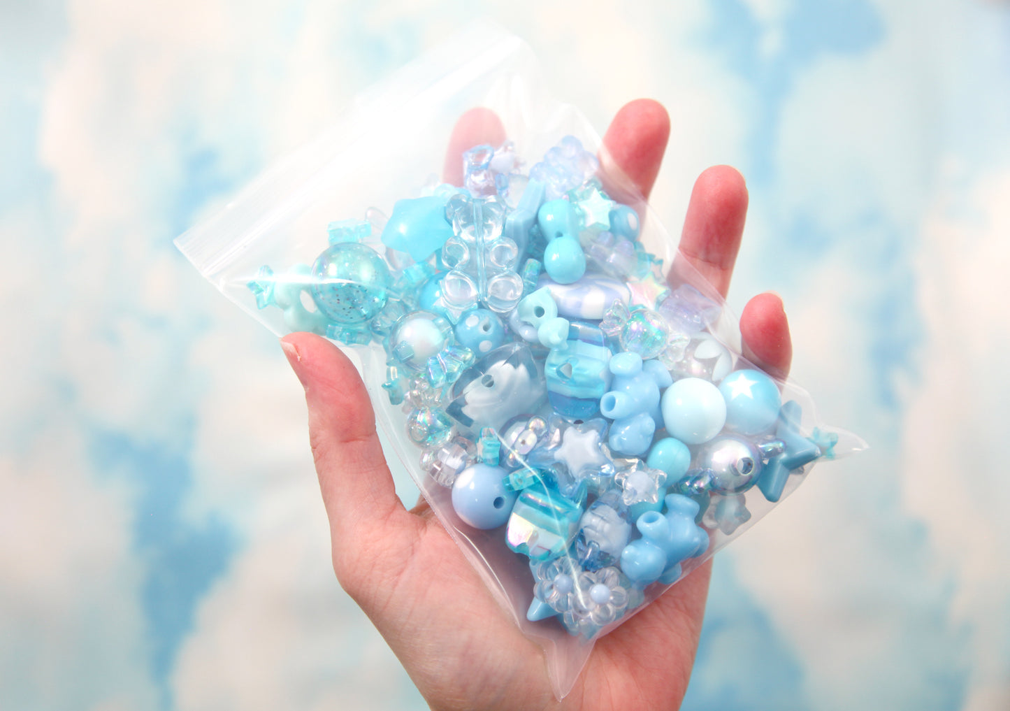 Bead Soup Grab Bag - Blue - Mixed Lot of Plastic Beads - great for kandi, ispy, sensory crafts, jewelry making - 50 pcs