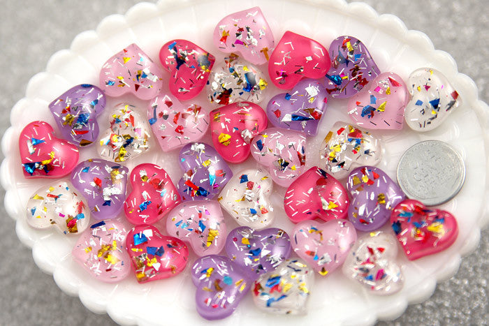 18mm Party Fun Confetti Heart Resin Cabochons - 16 pc set